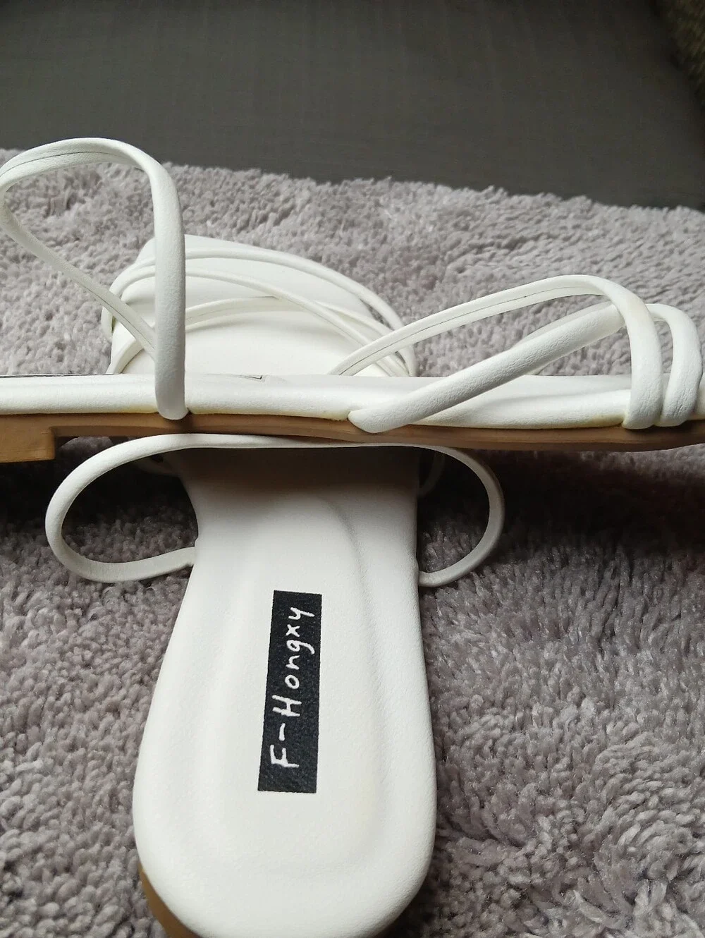 F-HONGXY Off White Strappy Square Toe Flat Sandals 41/US 9.5-10